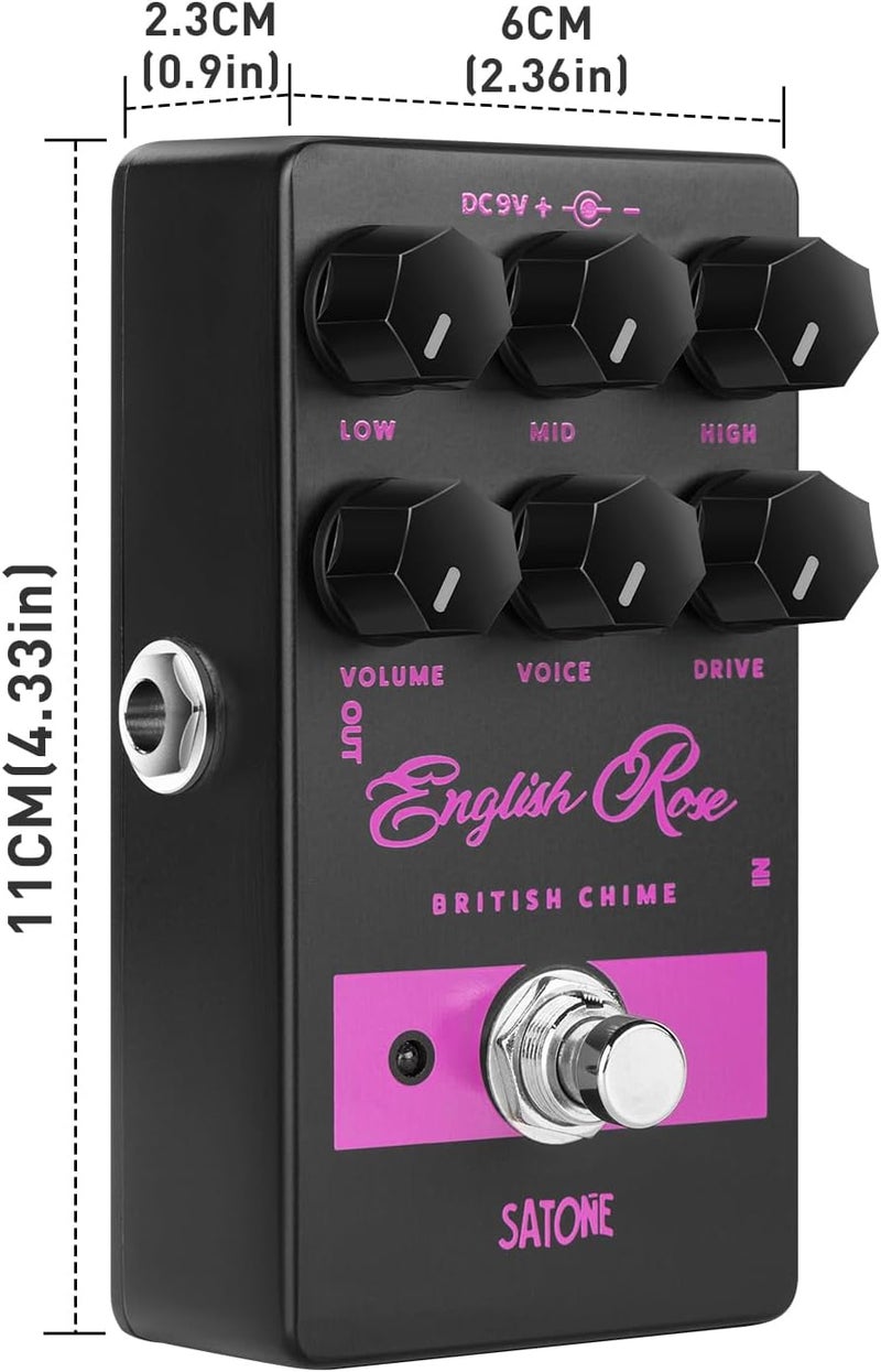 SATONE S812 English Rose British Chime Overdrive Electric Guitar Effect Pedal - Bell-like Tone Transform Effect Preset Acoustic Metal Pedal with 3-Band EQ True Bypass - Image 4